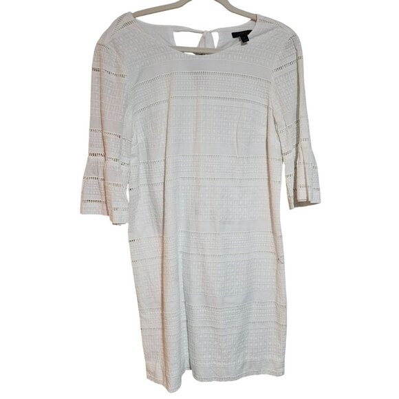 J. Crew Womens White Textured Bell Sleeve Dress Size 4 Cotton - Picture 1 of 16